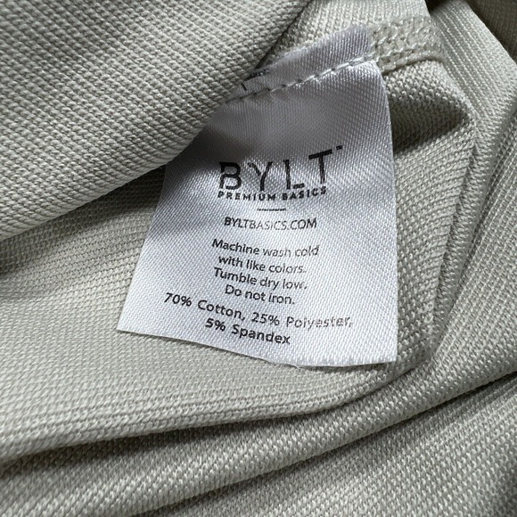 BYLT Drop Cut Lux Shirt Mens Large Beige Polka Dot Short Sleeve S/S Stretch Tee - Picture 5 of 6